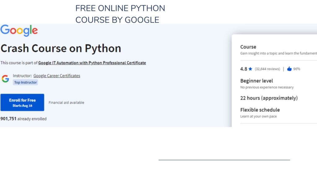 free python course online from  google, beginner level  